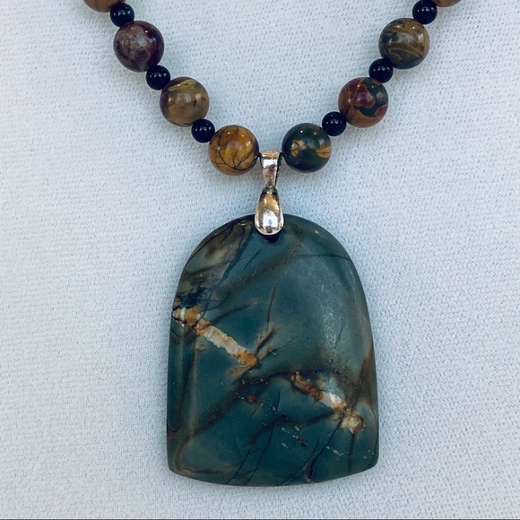 Hand Crafted Jewelry - Unique Artisan Beaded Jasper Gemstone Necklace 23"